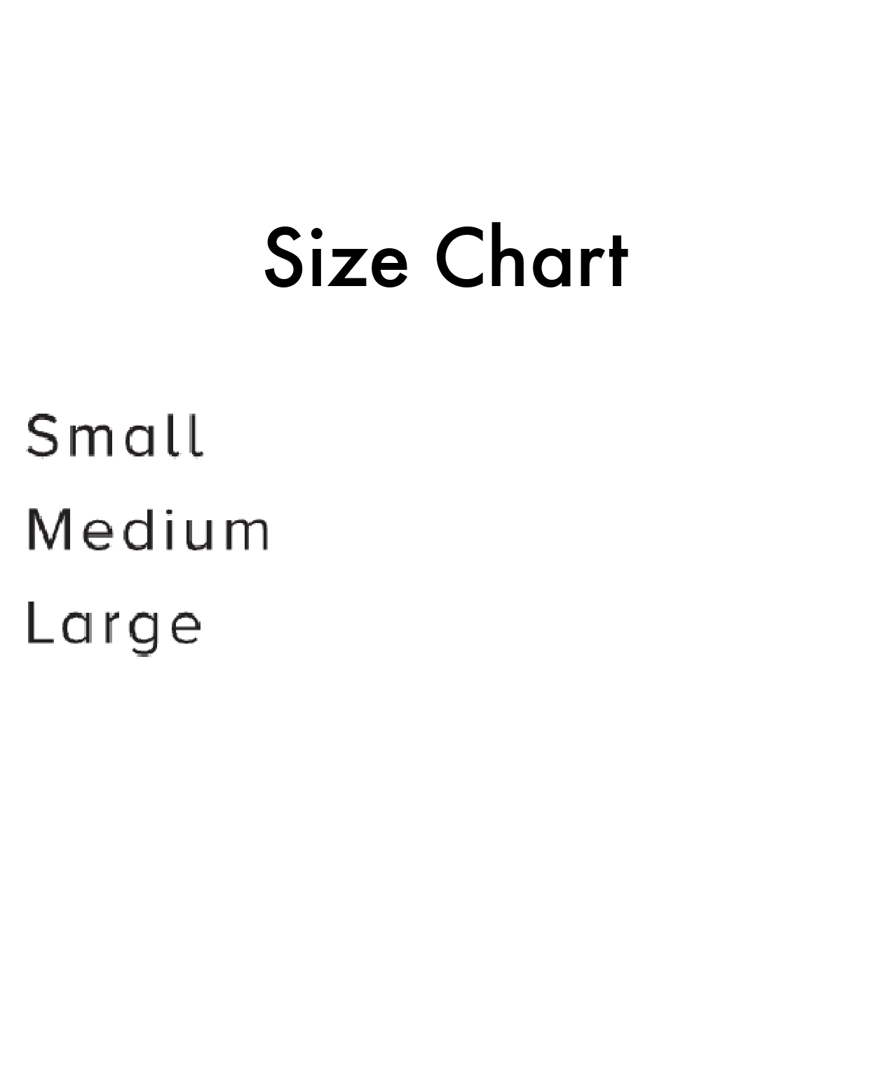 Size chart for a sports bra.