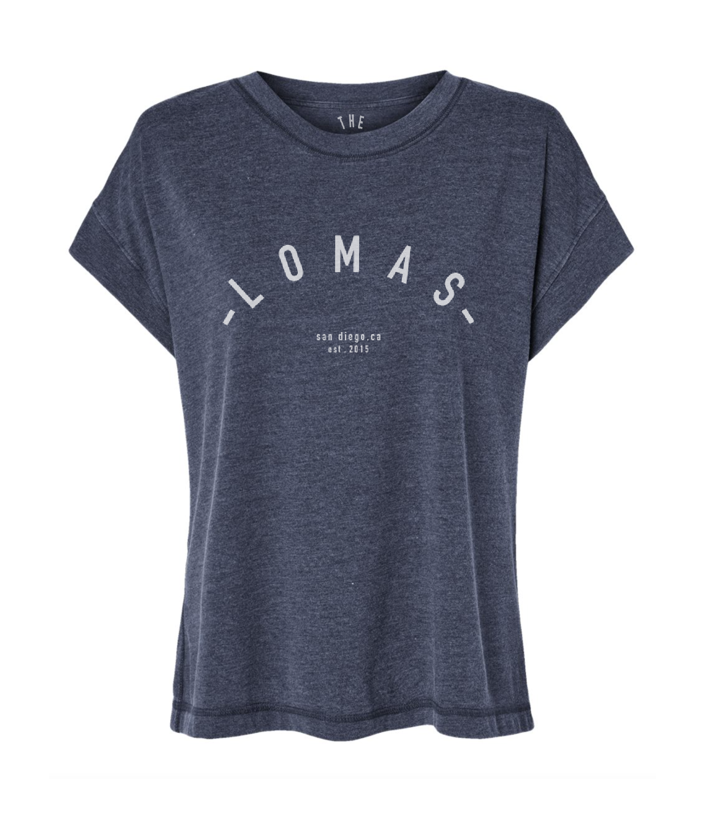 Fashioned with cap sleeves, this women's top showcases an archway logotype in a crisp white hue that reads 'Lomas'. Beneath the curved insignia, the location 'San Diego, CA' and establishment year 'est. 2015' are prominently displayed.