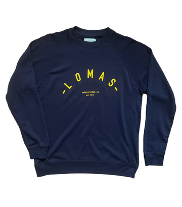 Navy Crewneck sweatshirt with yellow/gold lettering that says 