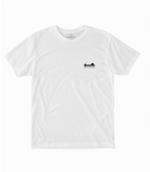 Buttery soft white t-shirt with a black logo on the upper left chest. The design features "The Lomas Brand" below a stylized cactus, a soaring bird silhouette, and a rising sun.