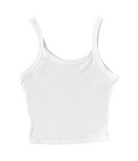 Flat photo of a white cami crop style tank top.