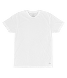 Photo of a flat white soft t-shirt with a black "THE LOMAS BRAND" written in a stylized circle on the lower left of the shirt. The shirt is blank otherwise. 