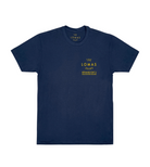 Navy blue t-shirt laid flat. The shirt has yellow text on the chest that reads "THE LOMAS BRAND" and "NORTH SAN DIEGO COUNTY, CA" beneath it.​​​​​​​​​​​​​​​​ All the north county towns are also listed: Solana Beach, Cardiff, Encinitas, Carlsbad, Oceanside. 