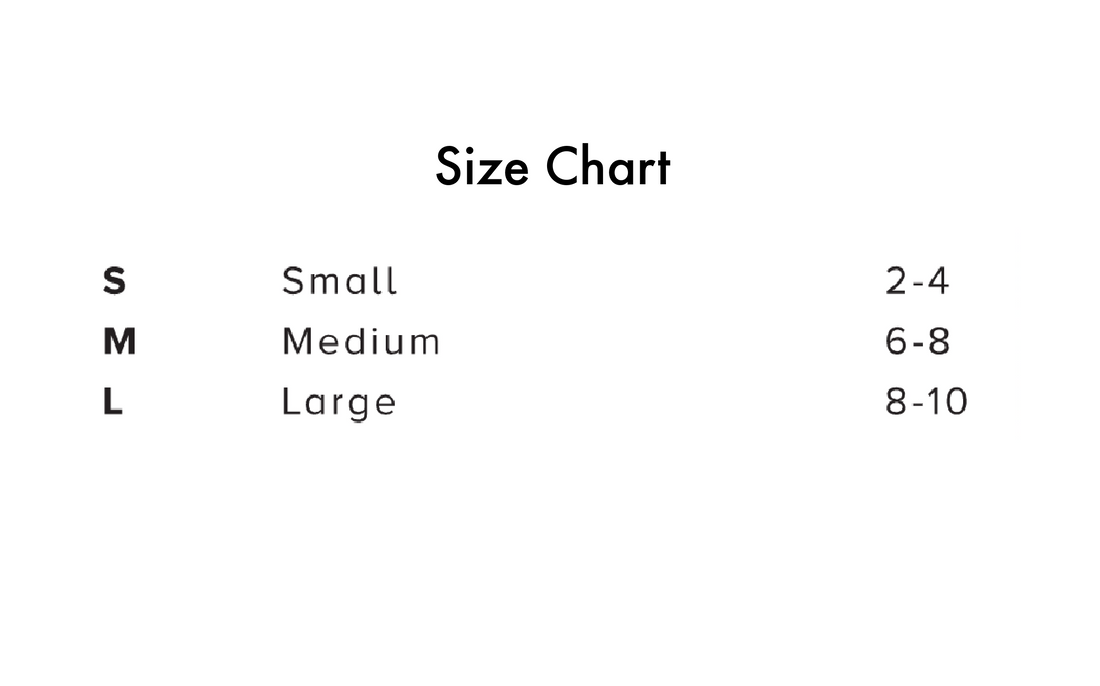 Size chart for a sports bra.